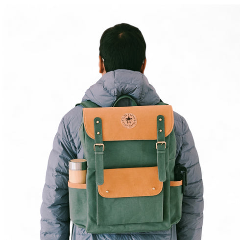 Dugong Backpack - Tropical Green Brown- Canvas Daily/Office/City/Travel Sustainable Laptop Backpack
